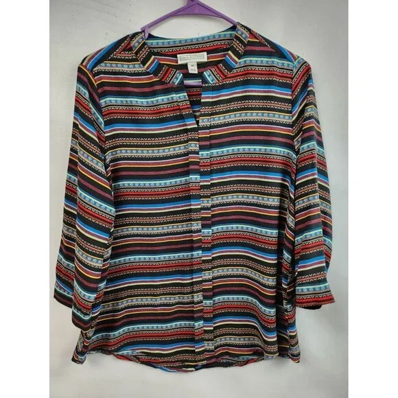 Dana Buchman Multicolor Striped 3/4 Sleeve Popover Blouse Size Medium - Picture 1 of 6